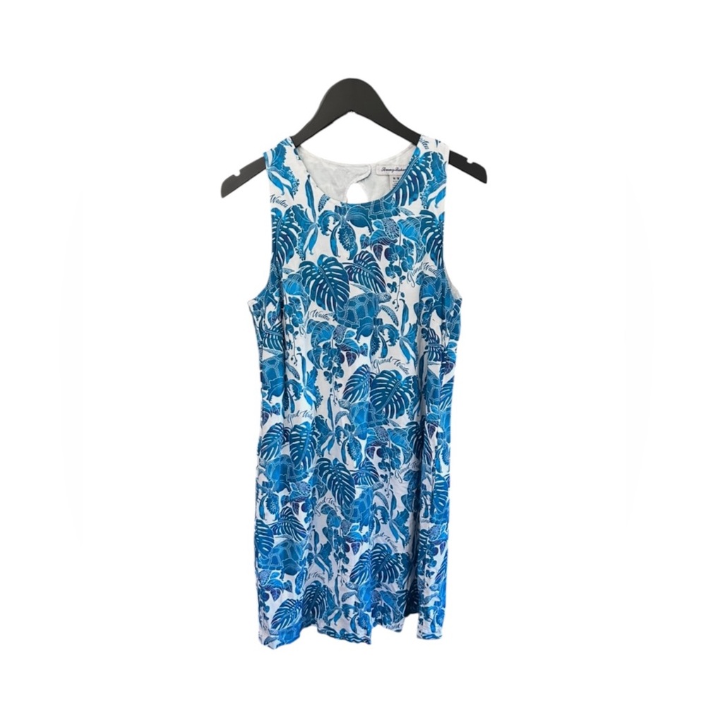 Tommy Bahama Grand Wailea Shift Dress Tropical Sea Turtle Palm Leaf Print Medium